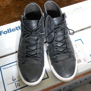 Black faux leather zip up boots